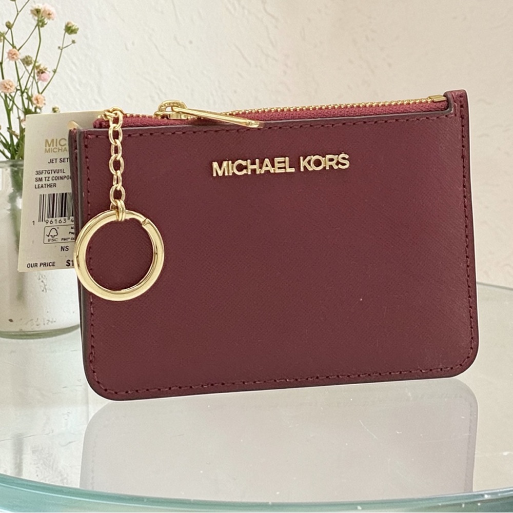 Michael Kors Mulberry   Saffiano Leather Coinpouch  with Gold Key Ring